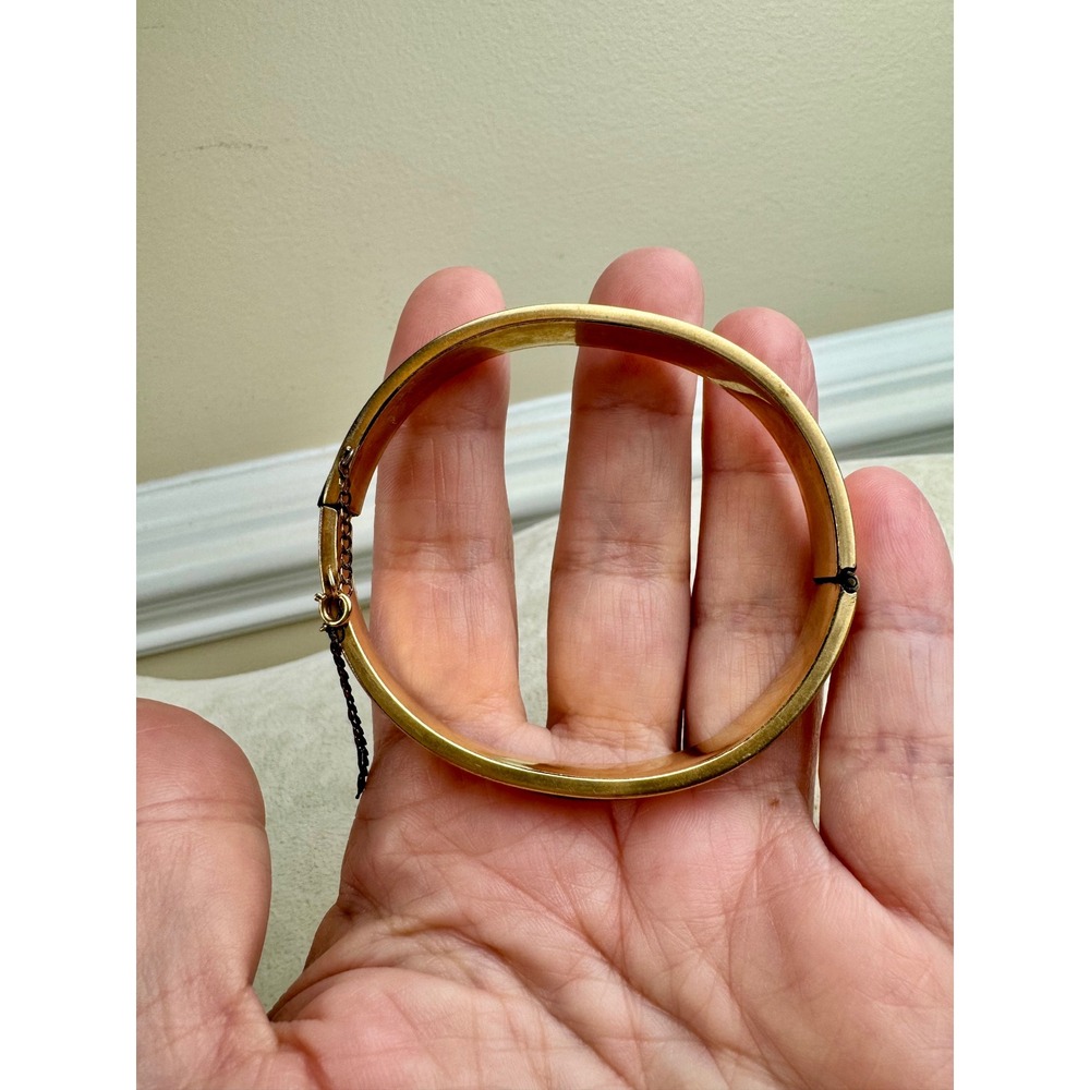Krementz Vintage Gold Plated Etched Floral Hinged Bangle Bracelet Safety Chain - Picture 11 of 13